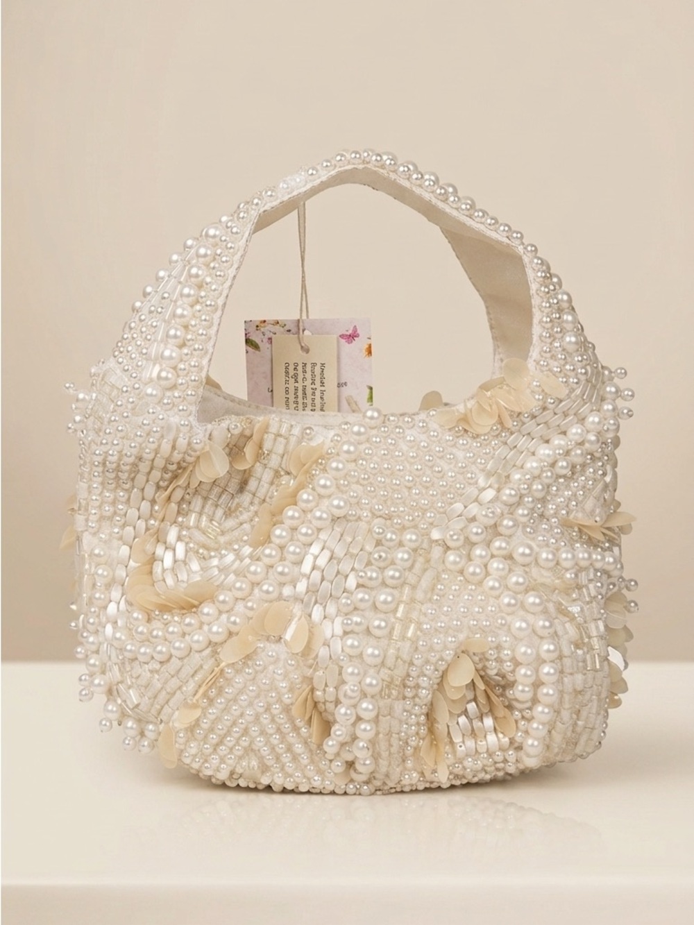 Ivory Beaded handcrafted Pearl-Embellished Women's Handbag